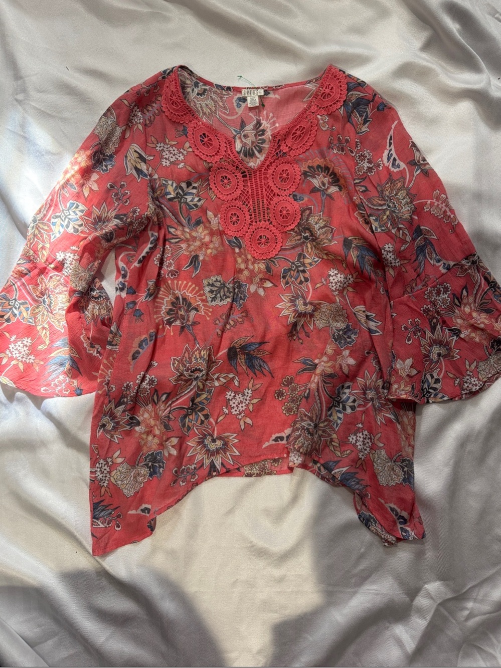 Spense Coral Floral Crochet-Neck Tunic